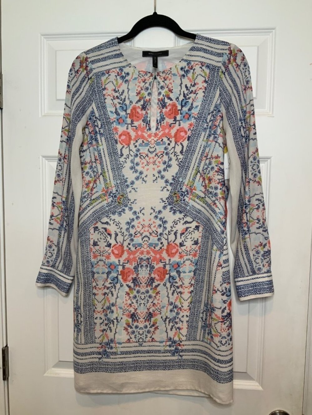 BCBG Max Azria Calico Freya Multicolor Embroidery Print V-Neck Dress,  Size XXS